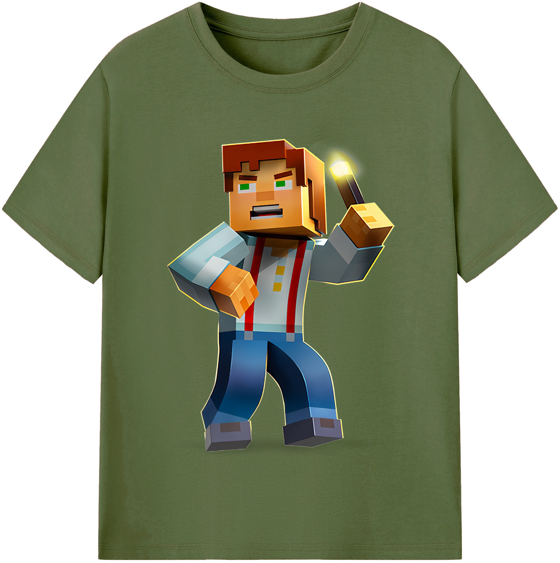 （画像用） マインクラフト ブロックの世界 Minecraft MC Block world 綿100％半袖Tシャツ（フロントプリント）